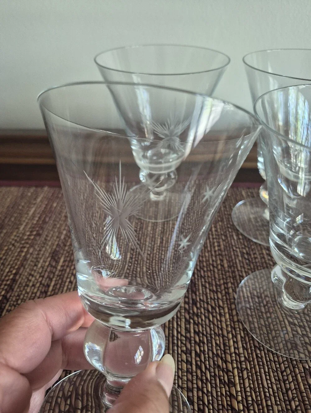 Crystal Etched Stemware - Clear Cut-Glass Wine/Water Glasses (Set of 6)